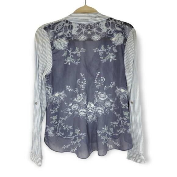 Free People Party In The Back Button Down Striped Floral Print Shirt‎ Small - Picture 3 of 6